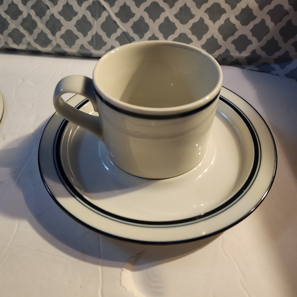 Dansk Bistro Christianshavn Classic Cream and Blue Cup and Saucer Set
